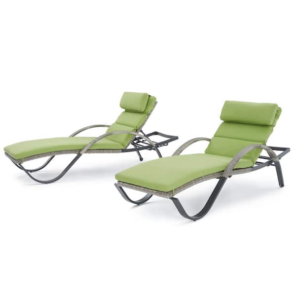 RST BRANDS Cannes Wicker Outdoor Chaise Lounge with Sunbrella Ginkgo Green Cushions (2-Pack)