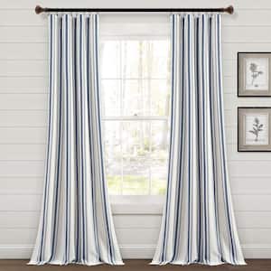 Farmhouse Stripe 42 in. W x 95 in. L Yarn Dyed Eco-Friendly Recycled Cotton Window Curtain Panels in Navy