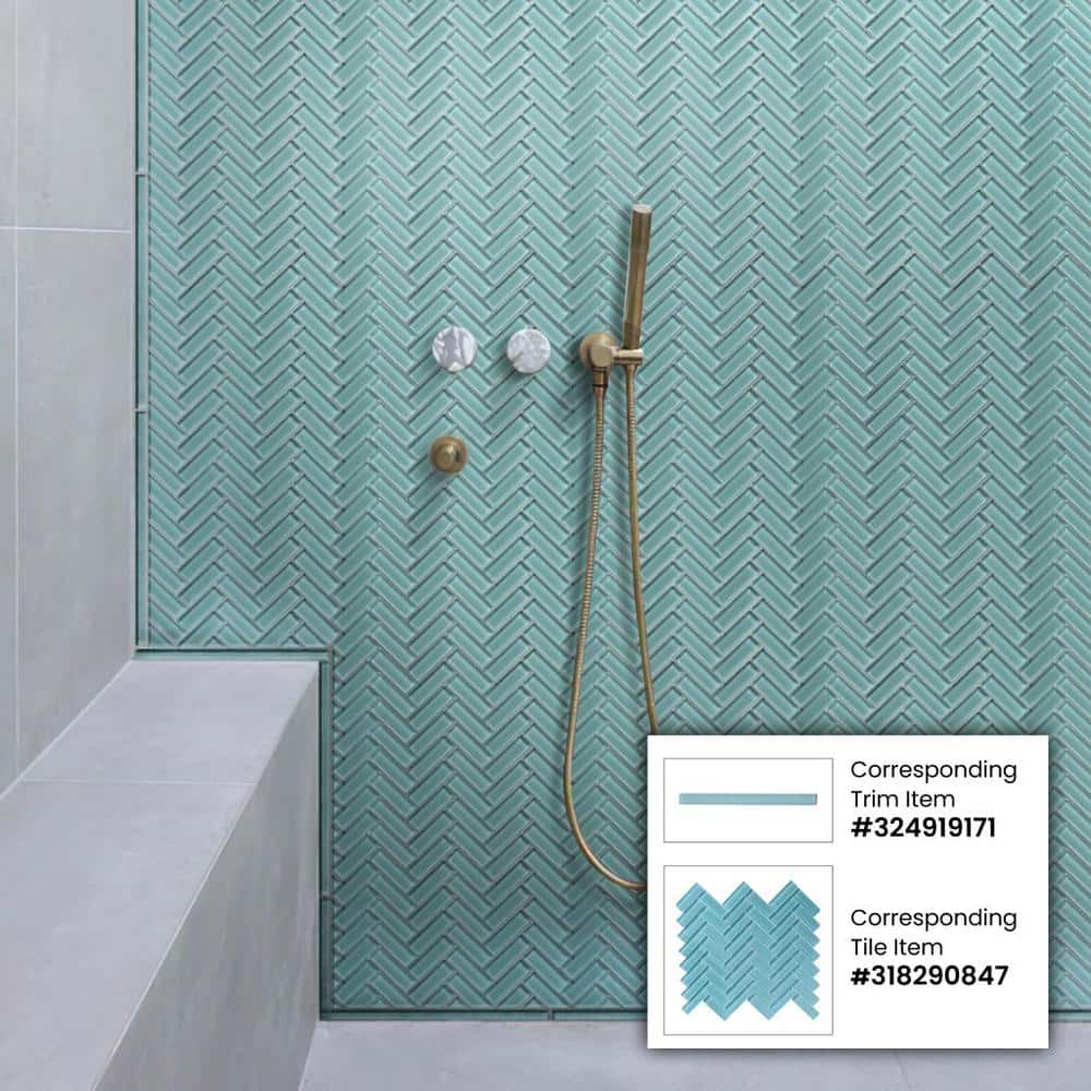 Sky Blue Herringbone Polished Glass Mosaic Tile