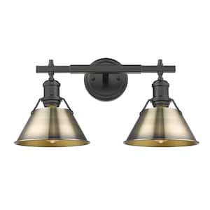 Orwell 18.25 in. 2-Light Matte Black and Aged Brass Vanity Light