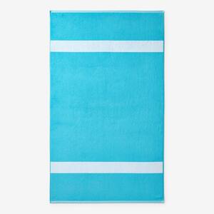 Wide Stripe Aqua Cotton Terry Single Beach Towel