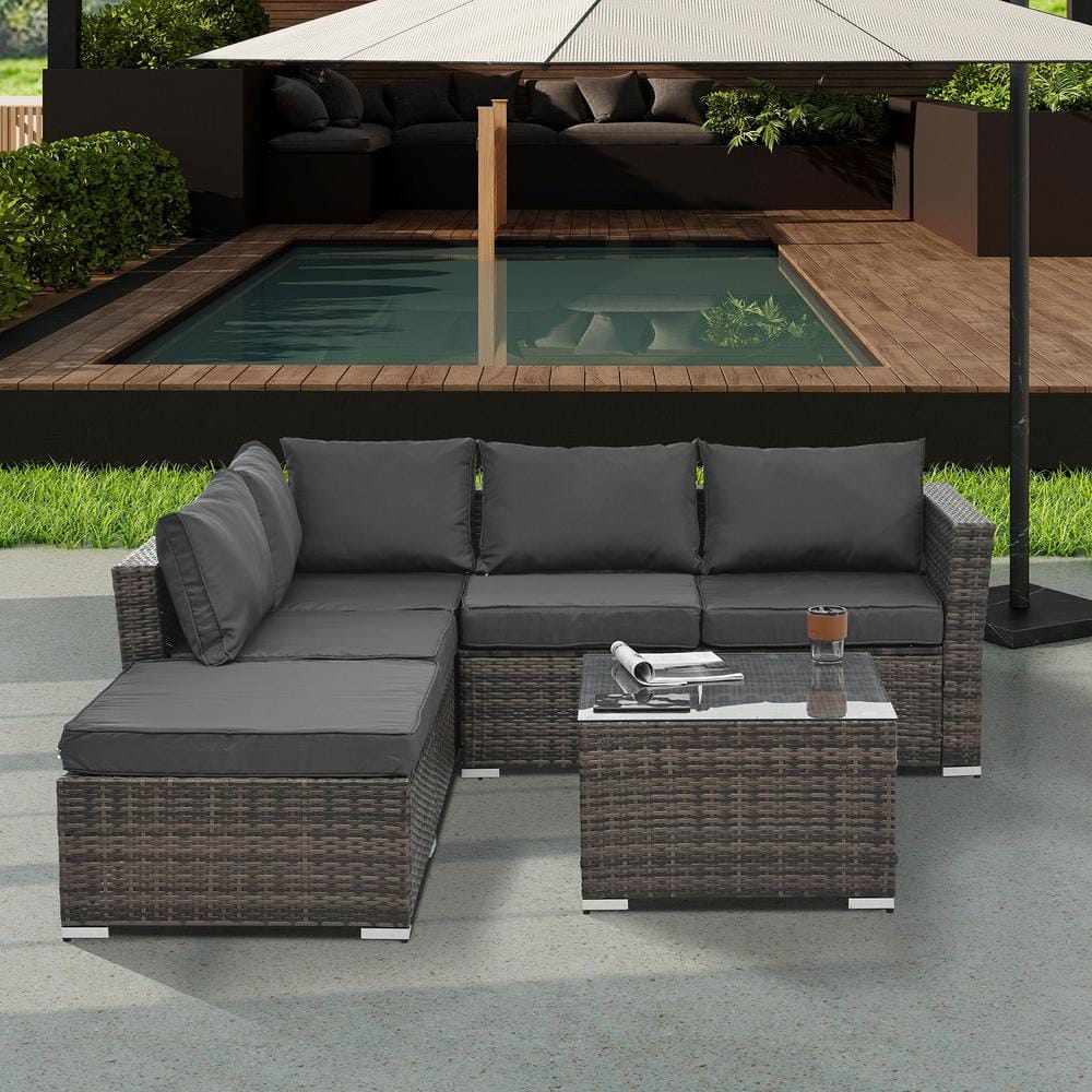 Tunearary 5-Piece Outdoor Patio Brown PE Wicker Conversation Set ...