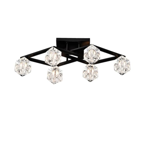 Jushua 6-Light Crystal Pendants Ceiling Light, Modern Matte Black Ceiling Lamp with Light Fixture (6-G9 Bulbs Included)
