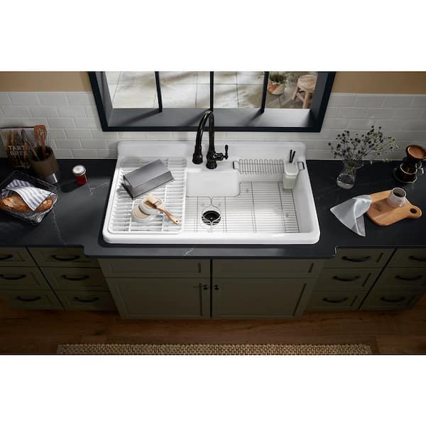 Farmstead Dual Mount Cast Iron 45 in. Single Bowl Kitchen Sink in White