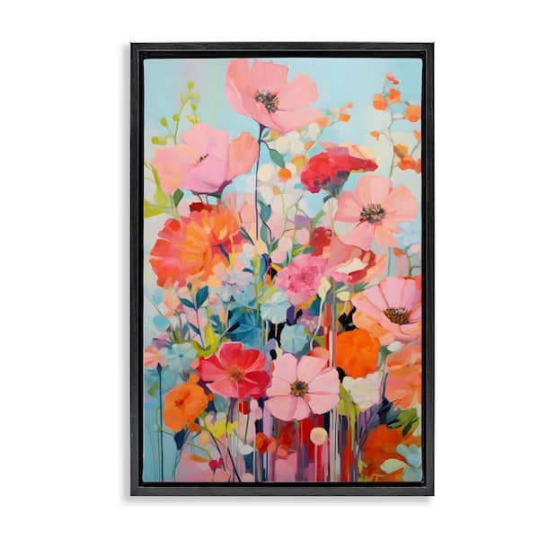 Stupell Industries Abstract Flowers on Blue by LSR Design Studio Black Floater Frame Nature Graphic Art Print 31 in. x 21 in.