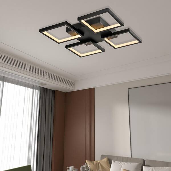 Carson 4-Light 19.18 in. Black Unique/Statement Square/Rectangle LED Semi-Flush Mount