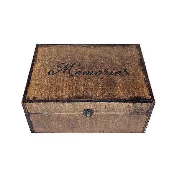 Brown 12 in. x 5 in. Wood Large Wooden Memory Decorative Box for