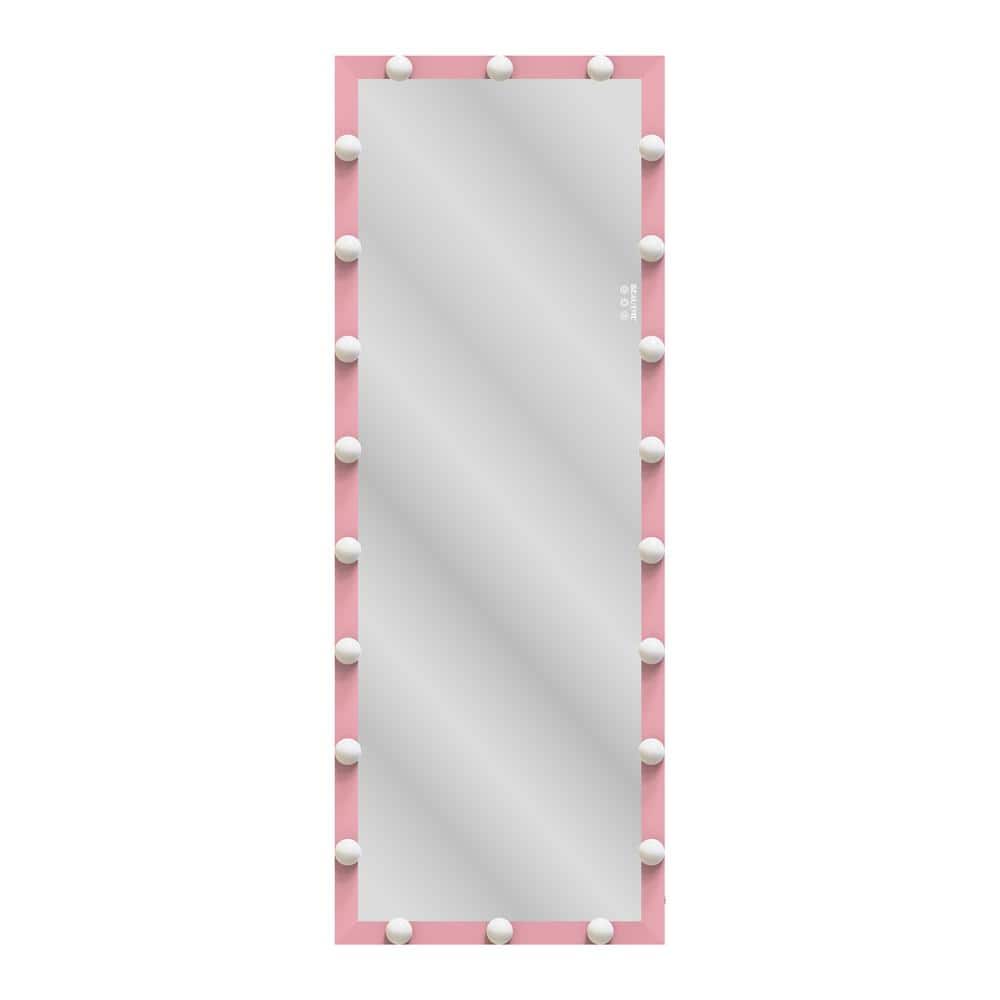23.30 in. W x 62.60 in. H Rectangular Framed Lighted Full Length Wall Bathroom Vanity Mirror in Pink price history on PriceWatchPro