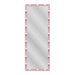 23.30 in. W x 62.60 in. H Rectangular Framed Lighted Full Length Wall Bathroom Vanity Mirror in Pink