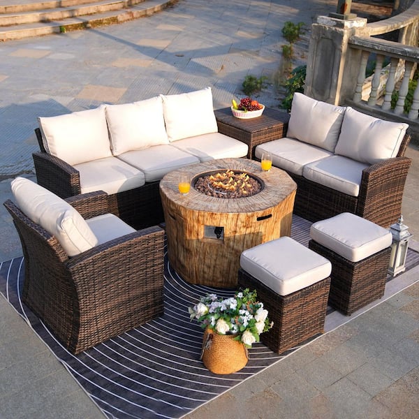 Felicia 7-Piece Wicker Patio Conversation Set with Fire Pit
