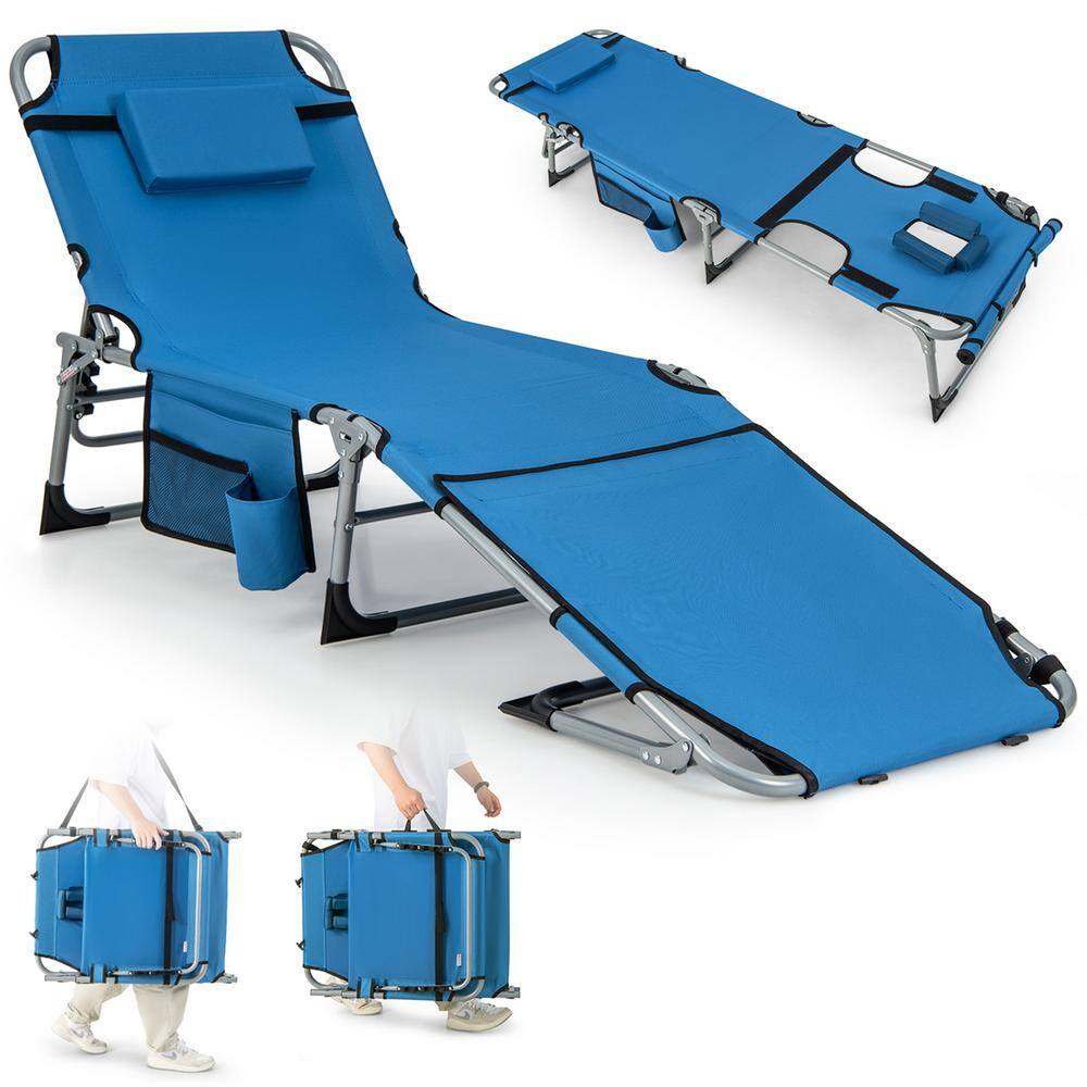 Costway Metal Outdoor Folding 5Position Chaise Lounge Chair with Face Hole and Adjustable