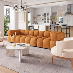 Rist 39.8 in. W Straight Armless Velvet Square Modern Sofa in Brown