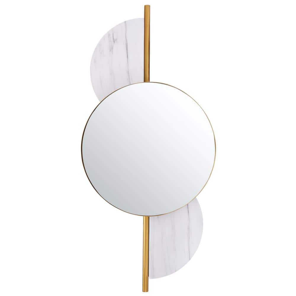 Gold and White Rectangular Wood Wall Mirror, 35" x 16"