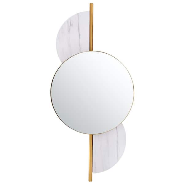 SAFAVIEH Laurelle 16 in. W x 35 in. H Iron Round Modern Gold/White Wall Mirror