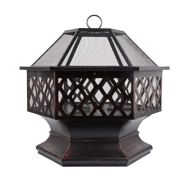 Unbranded 24 in. x 24 in. Hexagon Iron Coal Fire Pit