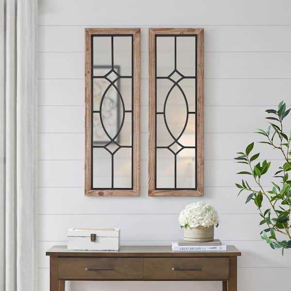 Home Decorators Collection Medium Farmhouse Rectangle Windowpane Mirror Set (Set of 2) (11 in. W x 35 in. H)