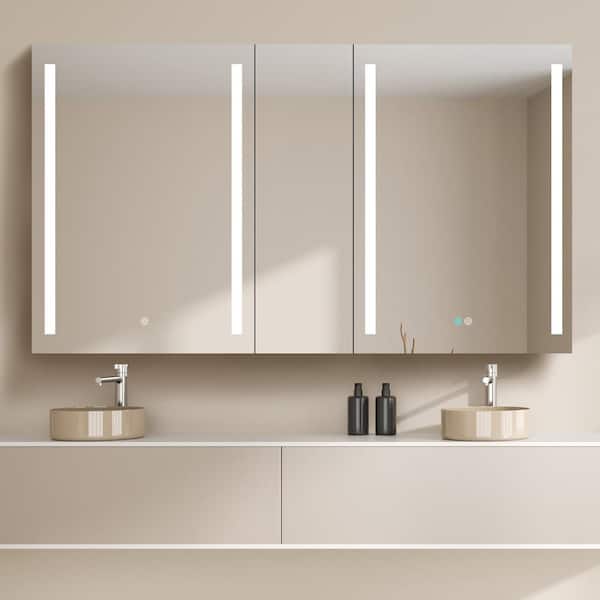 Zeafive 50 in. W x 30 in. H Rectangular White Aluminum Surface Mount Defogging Lighted Bathroom Medicine Cabinet with Mirror