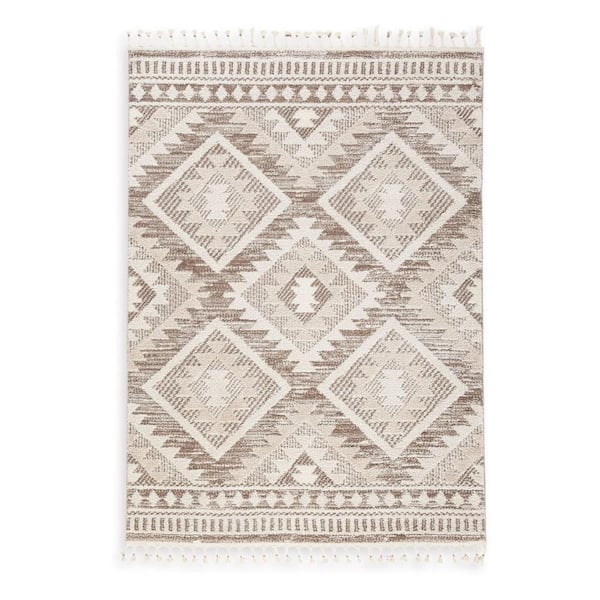 Doel Brown and Cream 94.5 in. x 129 in. Geometric Area Rug