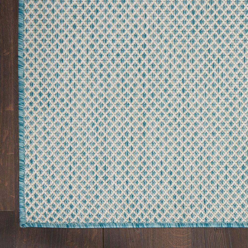 Ivory Aqua Geometric Easy Care 26'' Synthetic Rug