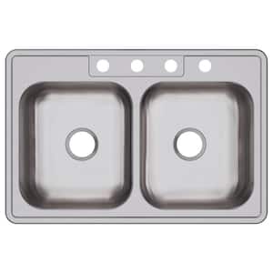 Drop-In Stainless Steel 33 in. 4-Hole Equal Double Bowl Kitchen Sink