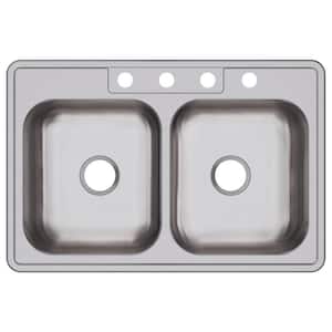 Dayton Drop In Stainless Steel 33 in. 4-Hole Equal Double Bowl Kitchen Sink, 18 Gauge