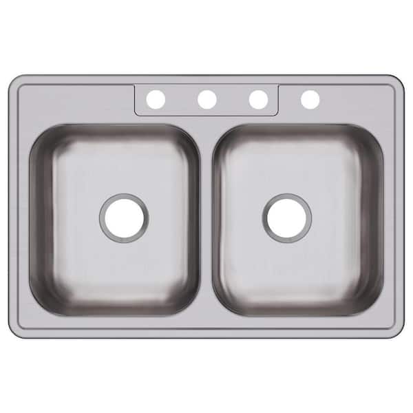 Elkay Dayton Drop In Stainless Steel 33 in. 4-Hole Equal Double Bowl Kitchen Sink, 18 Gauge