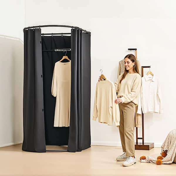 SKYSHALO Fitting Room, Portable Dressing Room with Thick Polyester Curtains, 3 ft. x 3.25 ft. Black Pop-up and Instant Canopies