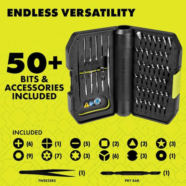 MICROTECH Electric Precision Screwdriver Kit with 4mm 50pc Bit Set, Tweezers, Pry Tool, USB-C Charging Cable, and Case