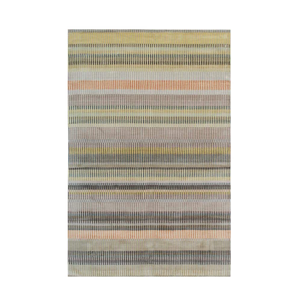 Gray and Beige Hand-Knotted Wool Striped 6' x 9' Rug