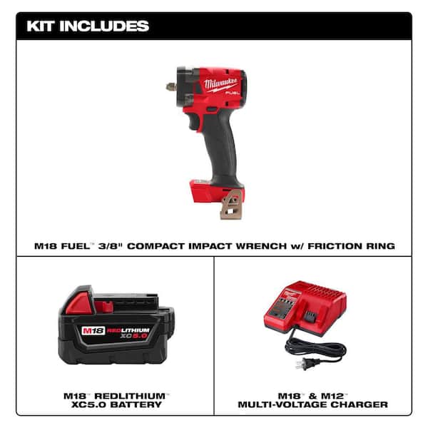 M18 FUEL GEN-3 18V Lithium-Ion Brushless Cordless 3/8 in. Compact Impact Wrench with One 5.0Ah Battery and Charger