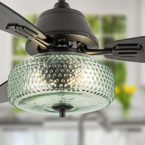 River of Goods Eloise 42 in. 2-Light Indoor Black Ceiling Fan with Green Glass Globe Shade and Remote Control