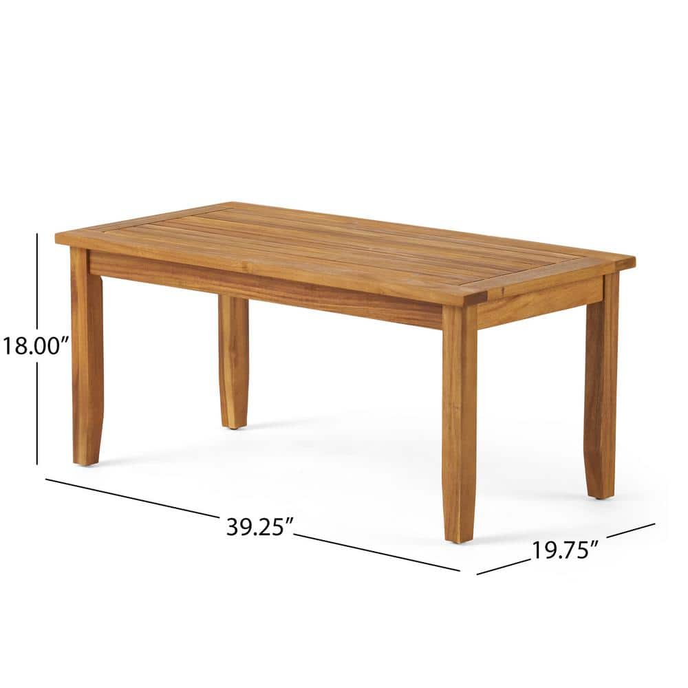 Acacia Wood Loveseat and Coffee Table Set with Blue Cushions