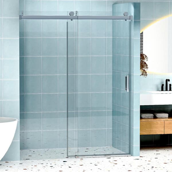 Frameless Single Sliding Shower Door in 60 in. W x 76 in. H Chrome with Tempered Clear Glass