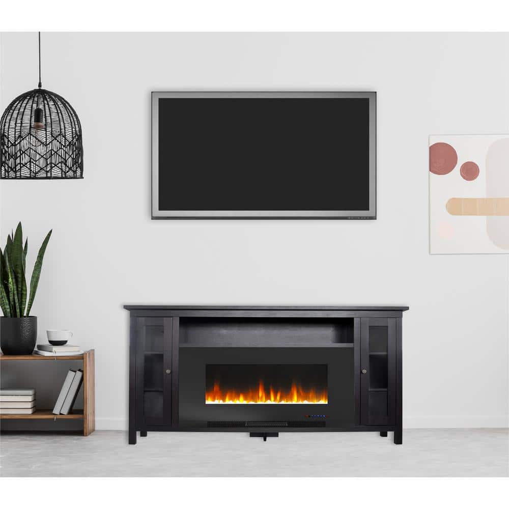 Somerset 70" Dark Coffee Black Electric Fireplace TV Stand