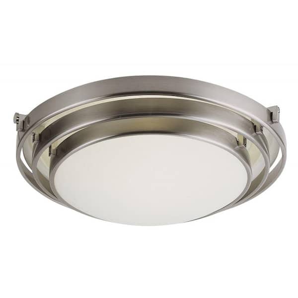 Bel Air Lighting 15.75 in. 1-Light Brushed Nickel Halogen Flush Mount with Frosted Glass Shade
