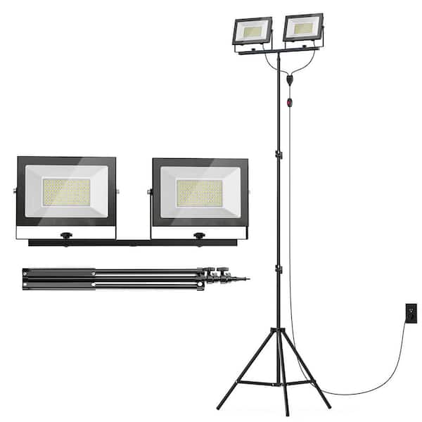 120 Volt 22000 Lumen Integrated LED Work Lights with Stand, 220W Dual Head Tripod Flood Light w/13 ft. Cord for Garage