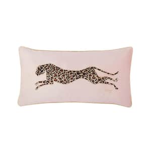 Embroidered Pink Velvet Leopard 14 in. x 24 in. Throw Pillow