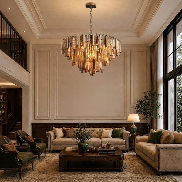 YUYI Vintage Chandelier 33.9 in.13-Light Copper-Finish Crystal