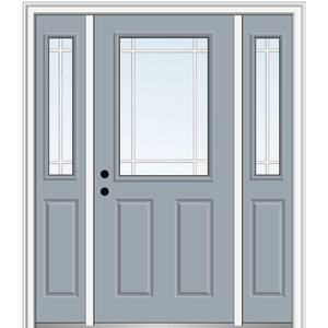 68.5 in. x 81.75 in. Internal Grilles Right-Hand Inswing 1/2-Lite Clear Painted Steel Prehung Front Door with Sidelites