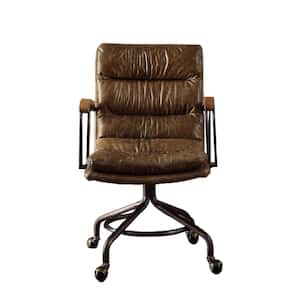 Dark Brown Leather Seat Office Chair In Vintage Whiskey Top Grain