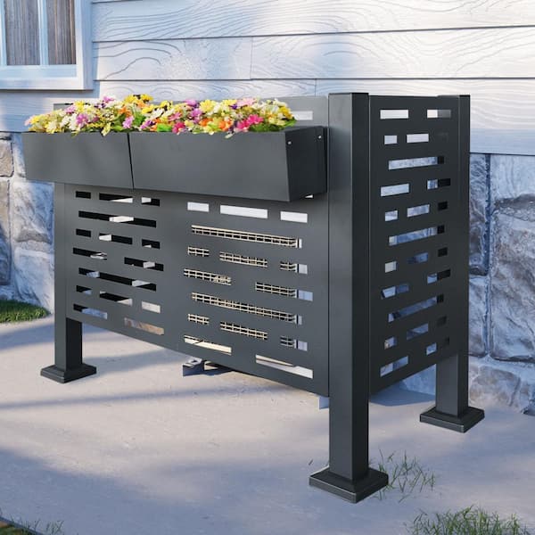 4 ft. D x 2 ft. W Air Conditioner Fence for Outdoor Units, Metal Privacy Fence Cover, 3-Fence Panels