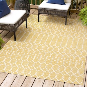 Ourika Moroccan Geometric Textured Weave Yellow/Cream 5 ft. x 8 ft. Indoor/Outdoor Area Rug