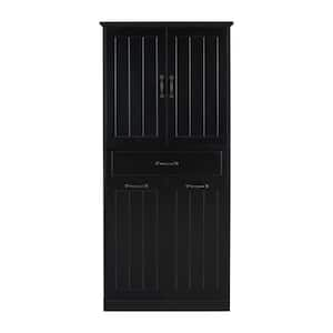 29 in. W x 15.7 in. D x 65.8 in. H Black Linen Cabinet with Two Laundry Baskets, Doors and Drawer