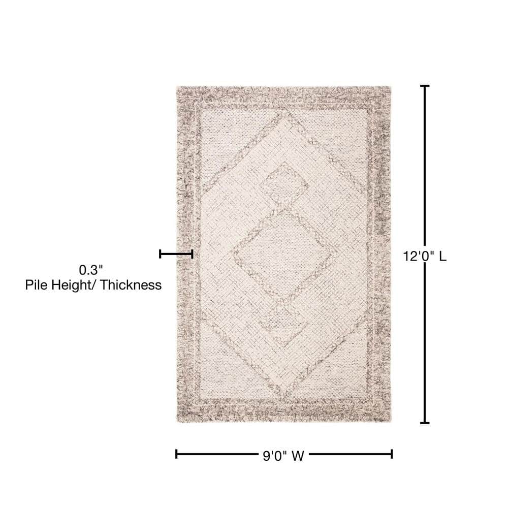 Elysian Ivory & Grey Abstract Hand-Tufted Wool Area Rug - 9' x 12'
