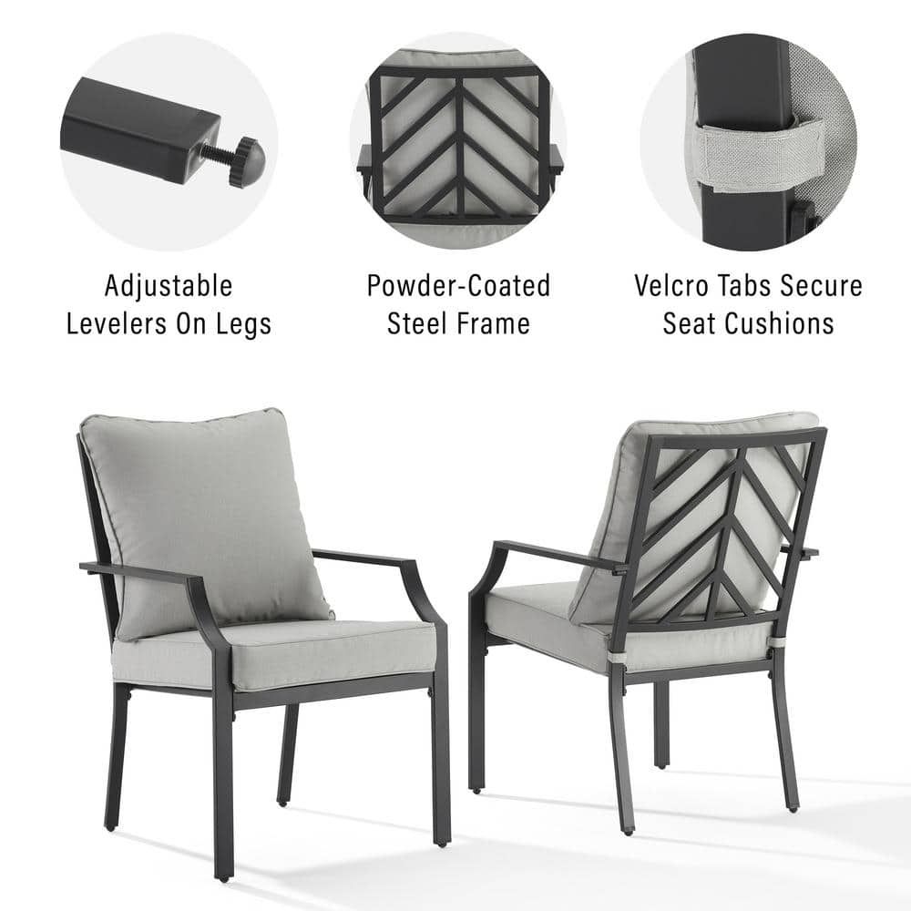 Otto 22.75" Gray and Matte Black Steel Outdoor Dining Chair with Cushions