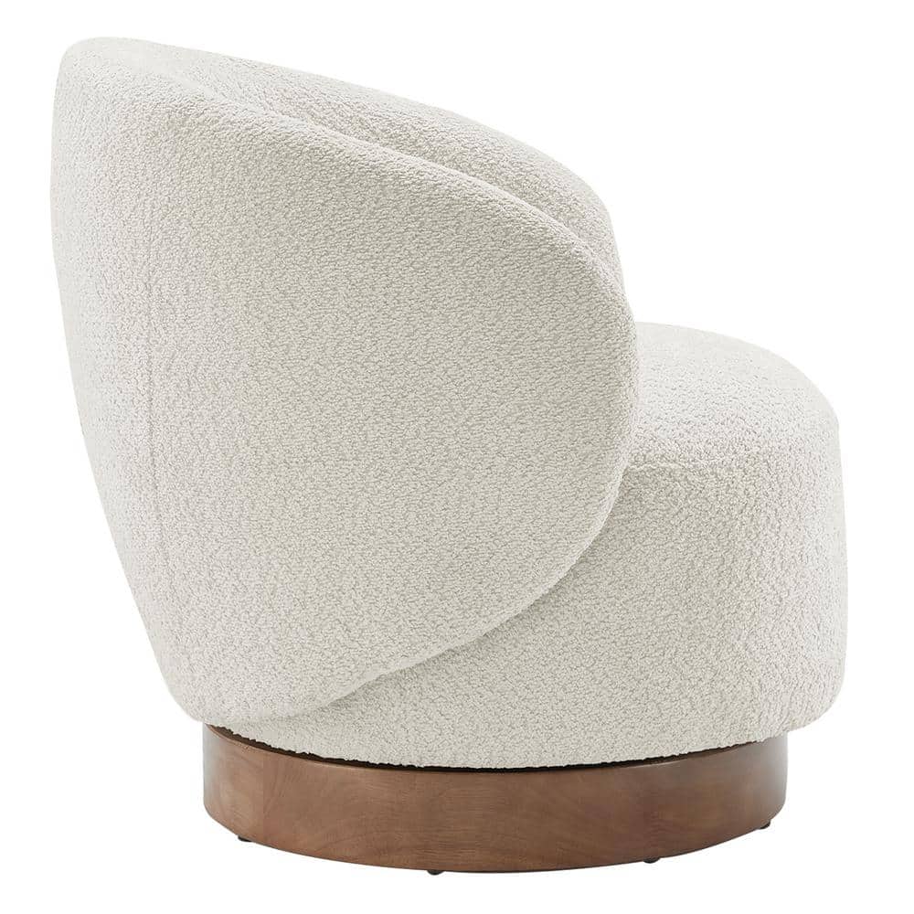 Cream Swivel Barrel Accent Chair with Wood Base