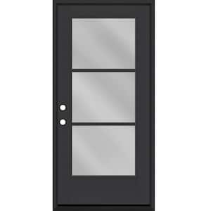 Legacy 32 in. x 80 in. Icon 3 Lite Modern Clear Glass RHIS Black Fiberglass Prehung Front Door