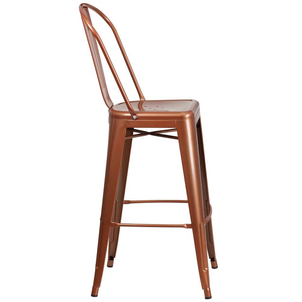 Copper Elegance 30" Metal Indoor-Outdoor Barstool with Ergonomic Back