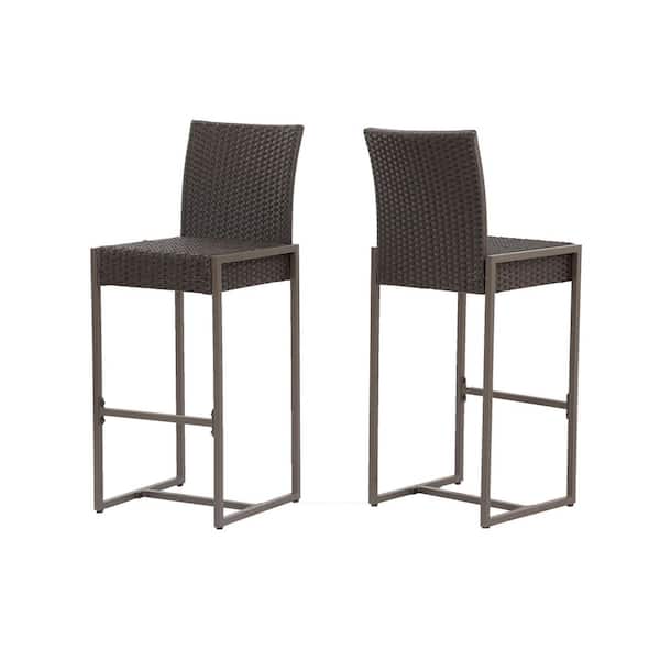 Dark Brown Wicker Outdoor Bar Stool (2-Pack)