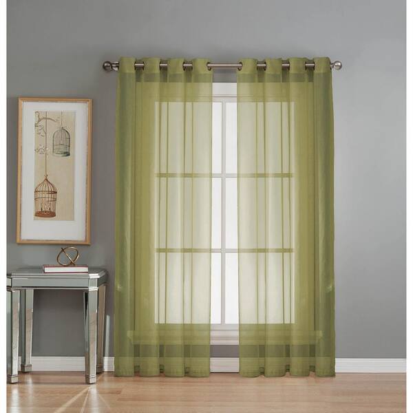 Window Elements Sheer Diamond Sheer Voile Sage Grommet Extra Wide Curtain Panel, 56 in. W x 84 in. L